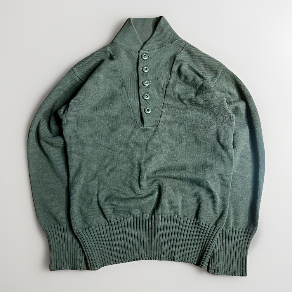 Vintage Military GI Brown Henley Sweater Mens Medium Wooly Knit Acrylic Pullover